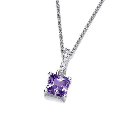 Delicate Square Amethyst Cubic Zirconia Solitaire Pendant (With Chain)