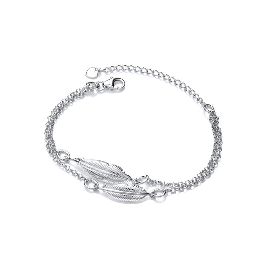 Silver Double Feather Spirit Bracelet