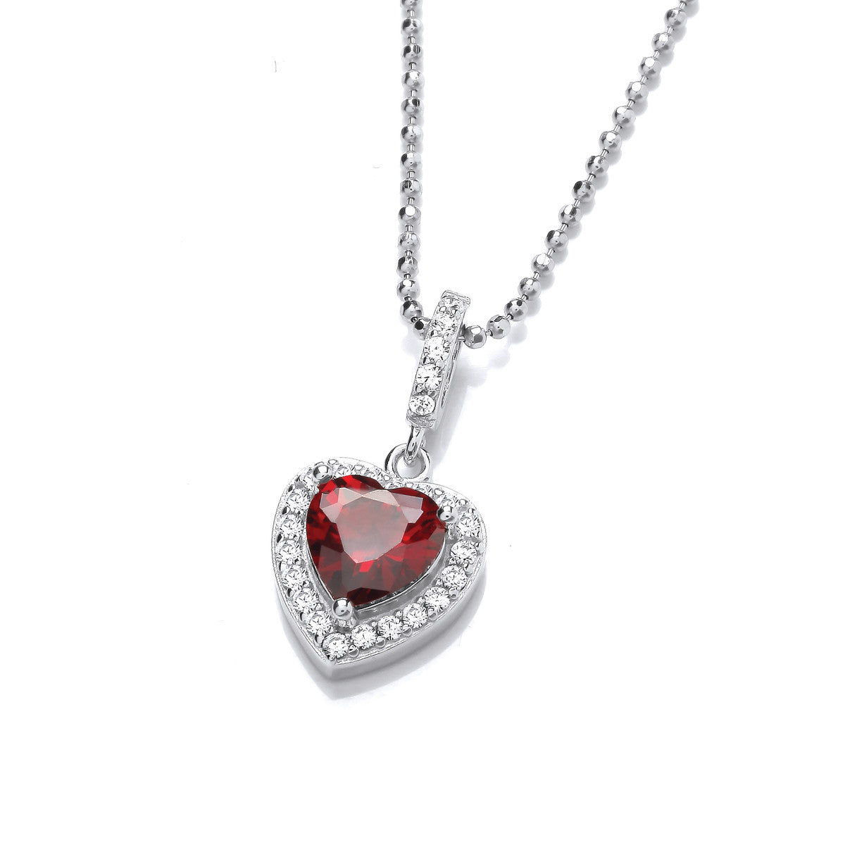 So Cute Mini Ruby Cubic Zirconia Drop Heart Pendant (With Chain)