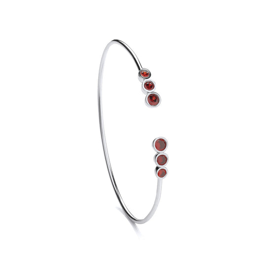 Silver & Ruby Cubic Zirconia Cuff Bangle